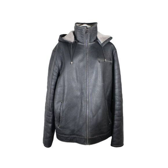 Zavelio men's genuine sheepskin shearling lined hooded full zip winter jacket XL - Picture 1 of 16